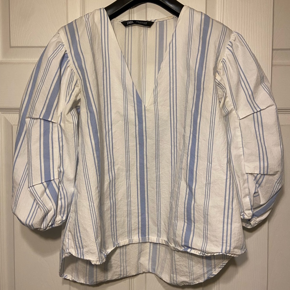 Zara Blue and White Striped Blouse - Picture 3 of 6